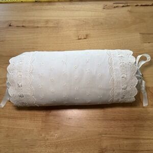 VTG 12" Lace Round Cradle Pillow w/ Musical Lullaby Crank – Eyelet & Ribbon